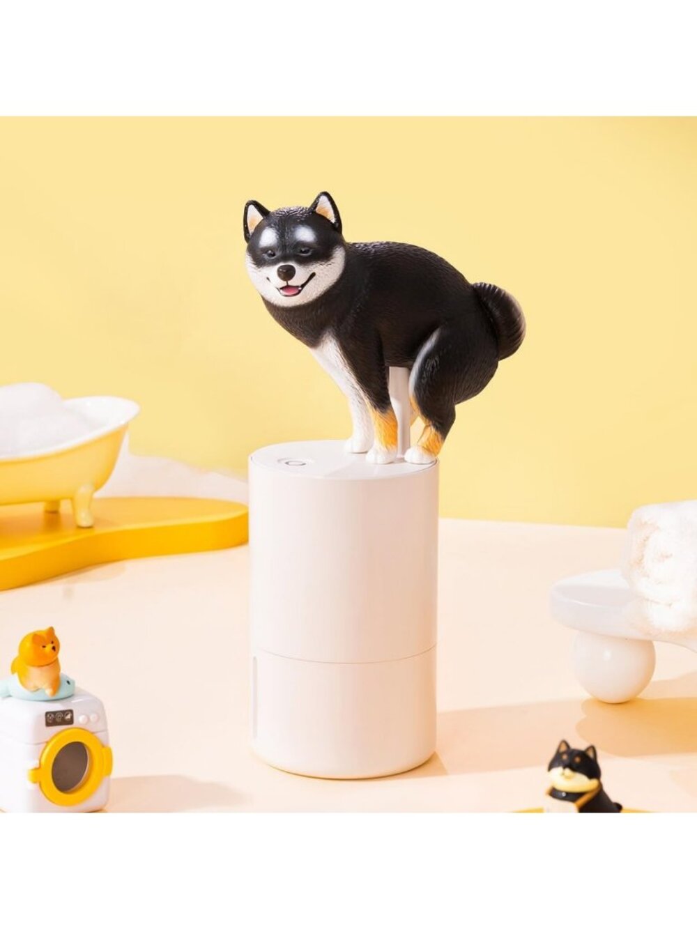 Cute Animal Foam Soap Dispenser, Automatic Black Shiba Inu Design, Fun Home